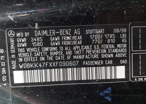 1999 Mercedes-Benz Slk-Class z USA, uszkodzony, nr VIN WDBKK47EXXF090607